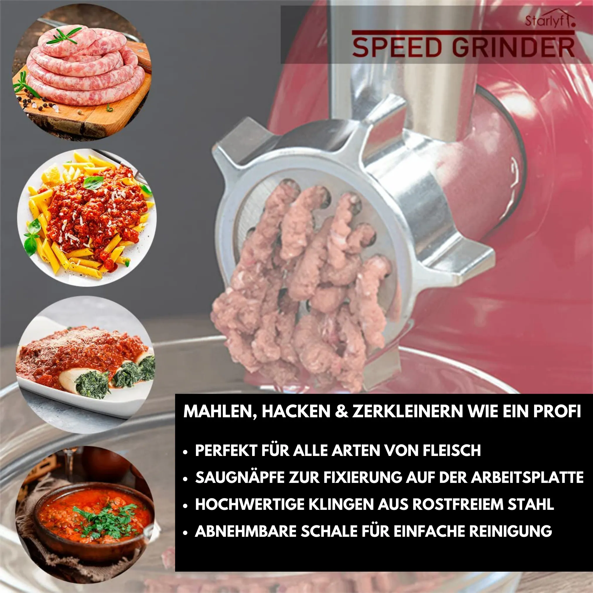 Starlyf® Elektrischer Fleischwolf - Kibbeh, Würstchenfüller Aufsatz Speed Grinder