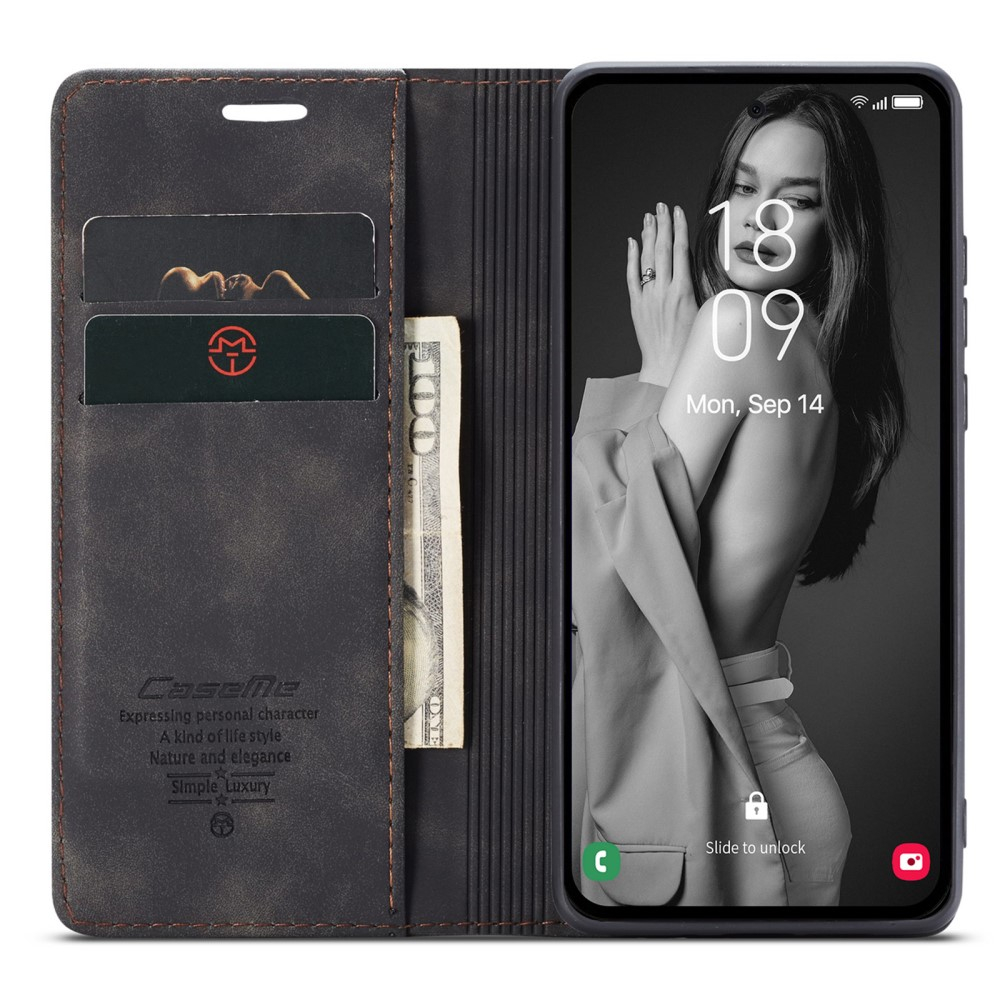 Samsung Galaxy A55 Leder Tasche Flip Wallet Etui mit Kartenfächern - Schwarz