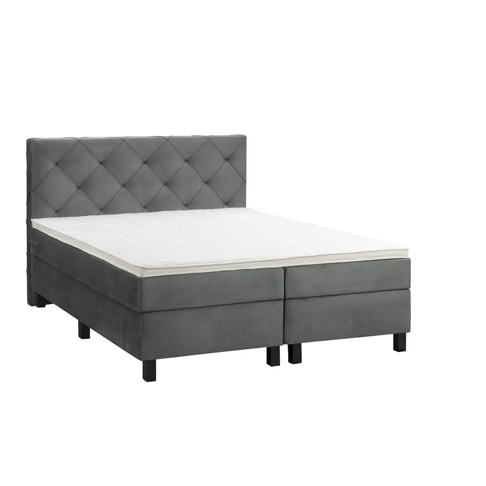 Boxspring Liv geruit - grijs - 180x200 cm - vierkante poot