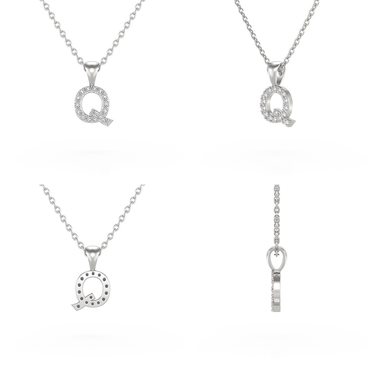 Collier Pendentif ADEN Lettre Q Or 750 Blanc Diamant Chaine Or 750 incluse 0.72grs