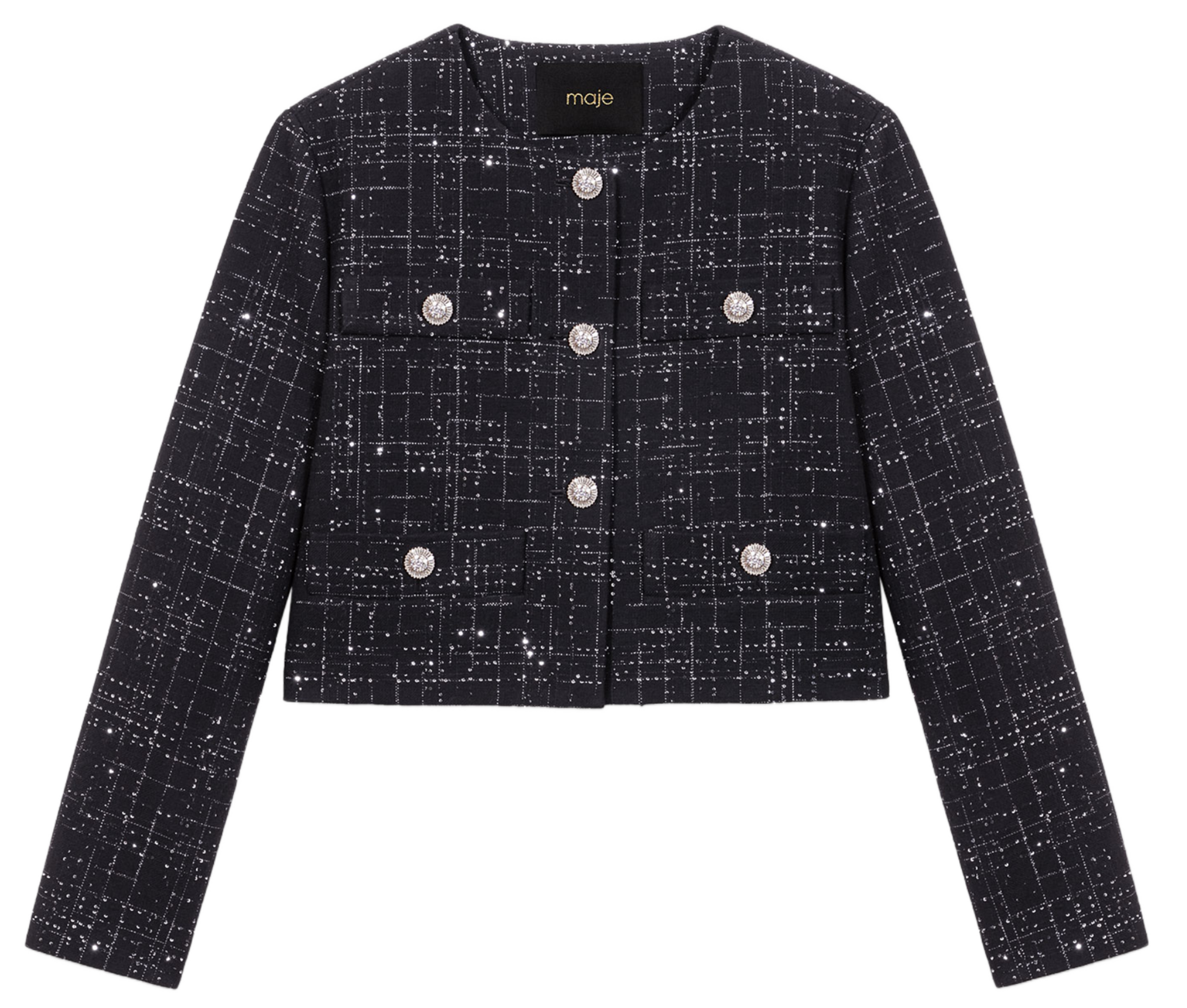 Veste courte brodée à strass | Noir