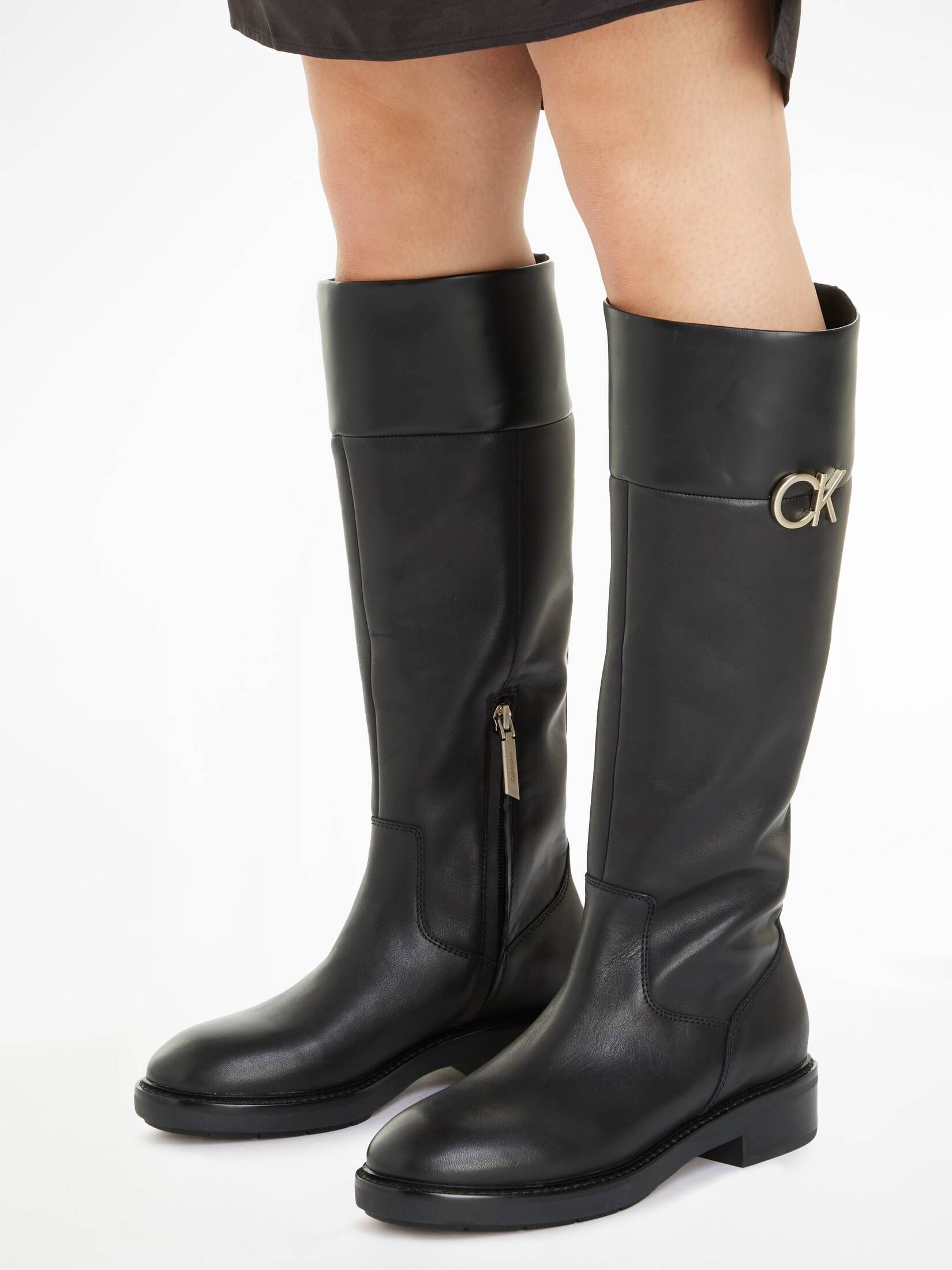 CALVIN KLEIN| Damen Lederstiefel RUBBER SOLE KNEE BOOT