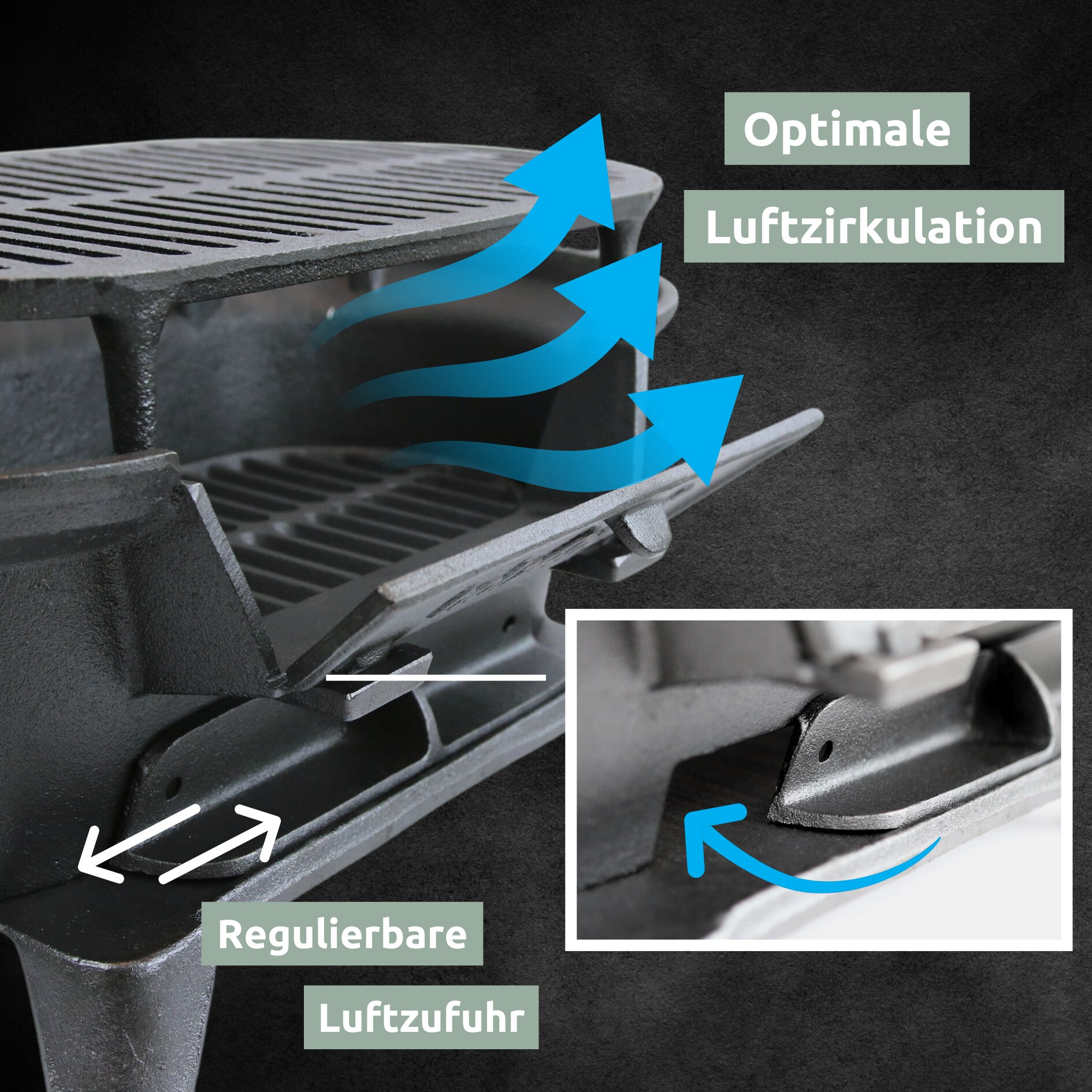 holz4home® XXL Gusseisen Holzkohle Grill mit Grillrost | Camping Grill, Hibachi Style