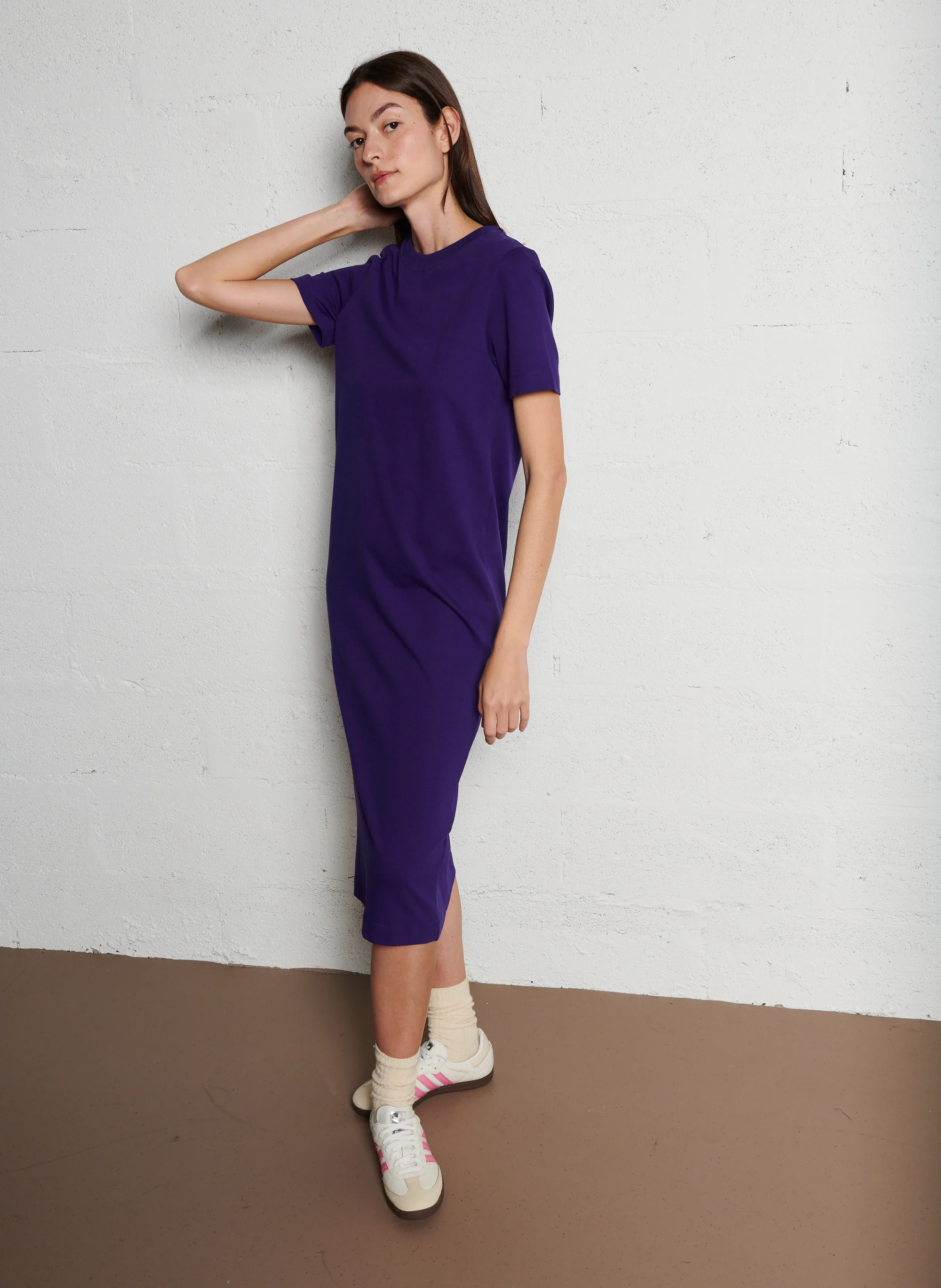 AXEL - Robe longue col rond en coton| Violet