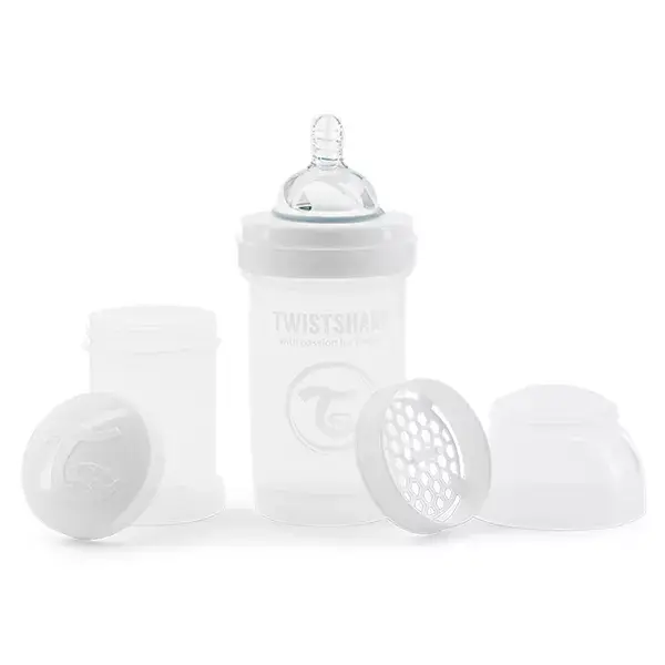 Mamadeira anticólica Twistshake branca +0m 180ml