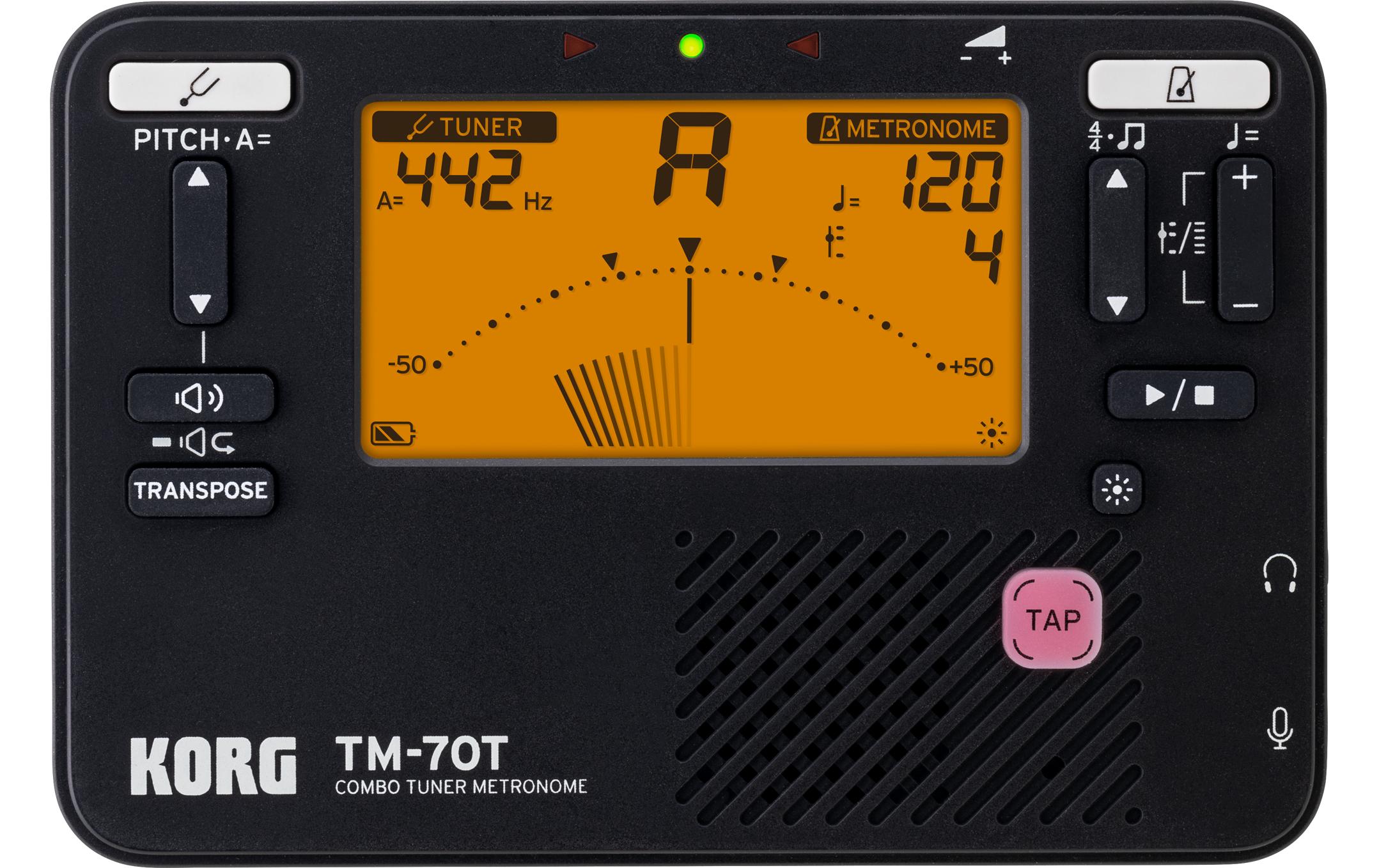 Stimmgerät TM-70 Set SchwarzKombination aus Stimmgerät und Metronom in einem kompakten Gehäuse mit Kontakmikrofon