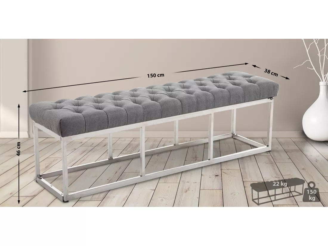 Banquette - Tissu & Acier inoxydable - Gris - Amun