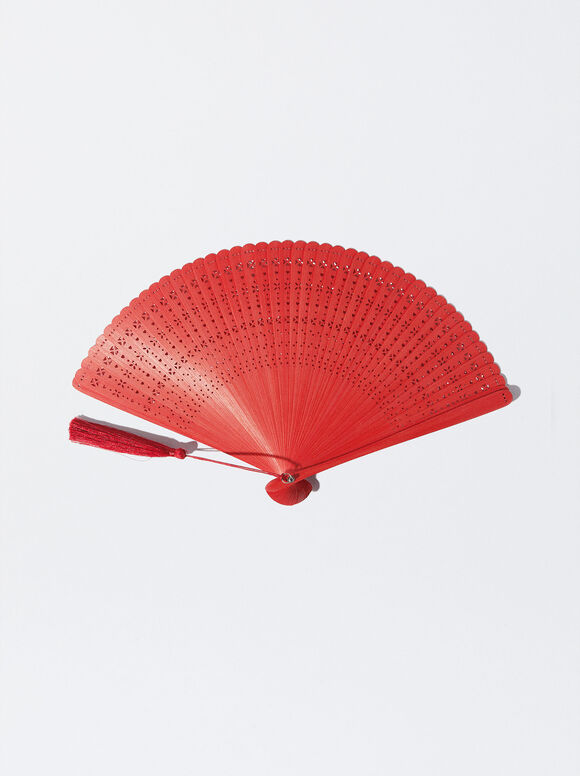 Leque de bambu perfurado - Vermelho