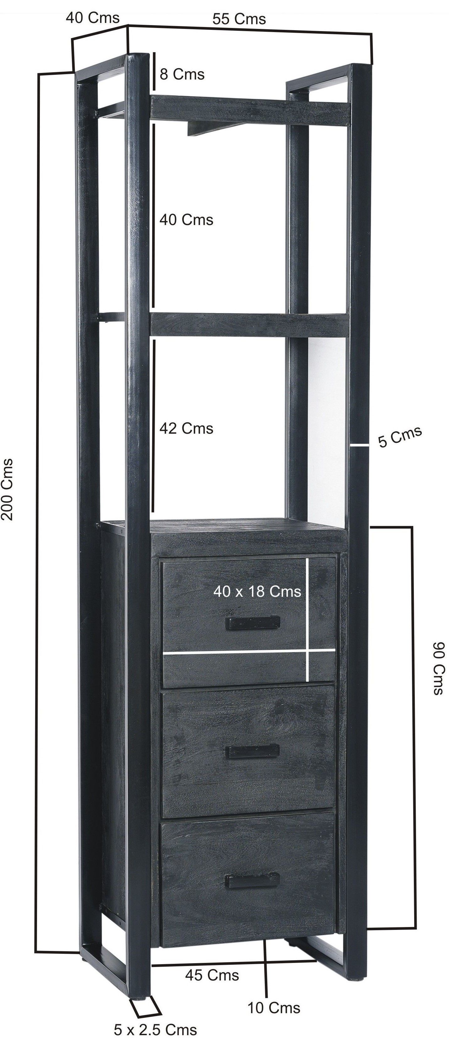 Boekenkast Norris B55 x D40 x H200 cm