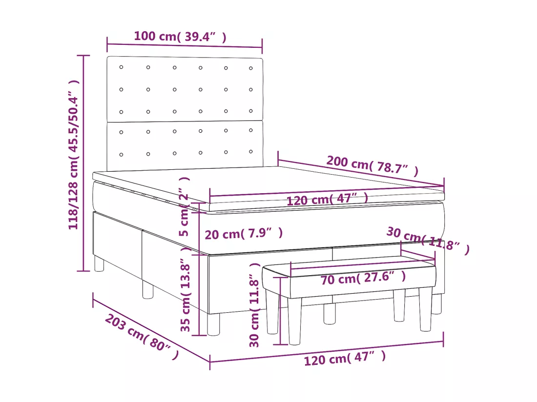 Sommier tapissier avec matelas Noir 120x200 cm Similicuir