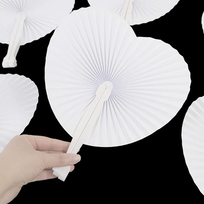 (24er Set) Papier Herz Fächer Faltbare Hochzeit Deko Fächer Party Handfächer für Gäste - Weiss