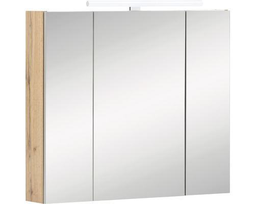 Spiegelkast Karla van Möbelpartner, 80 x 16 x 75 cm, licht eiken, 3-deurs, LED