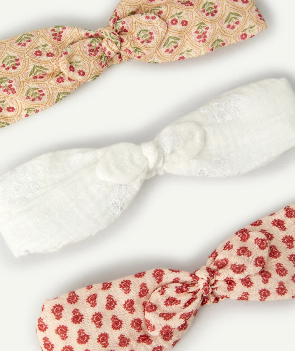 LOT DE 3 BANDEAUX BÉBÉ FILLE UNIS ET IMPRIMÉS AVEC NOEUDS