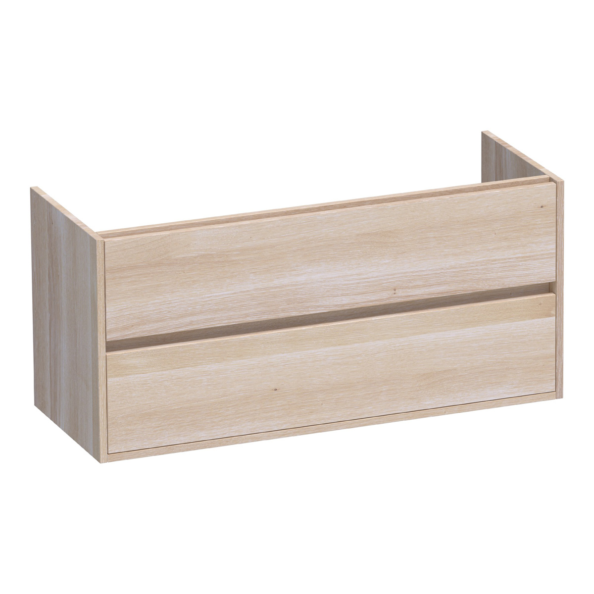 Brauer Adore onderkast 120cm met 2 softclose lades en 1 sifon uitsparing lamellen eiken wit