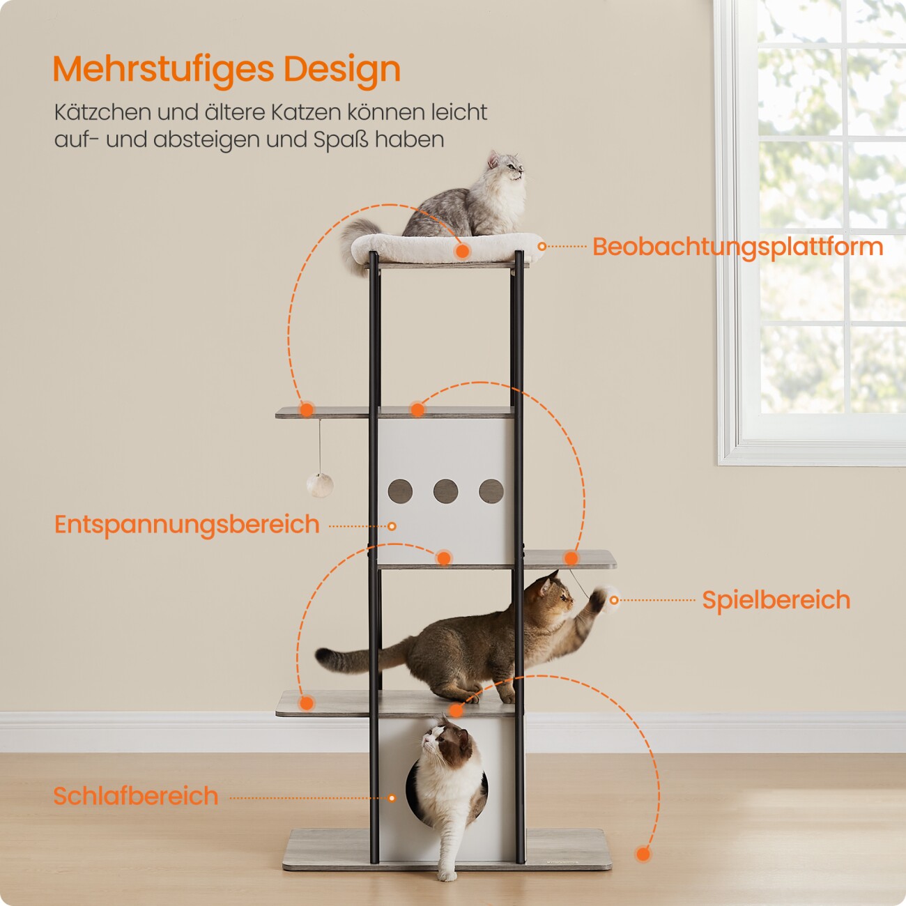 FEANDREA  Kratzbaum modern Katzenturm grau/ weiß