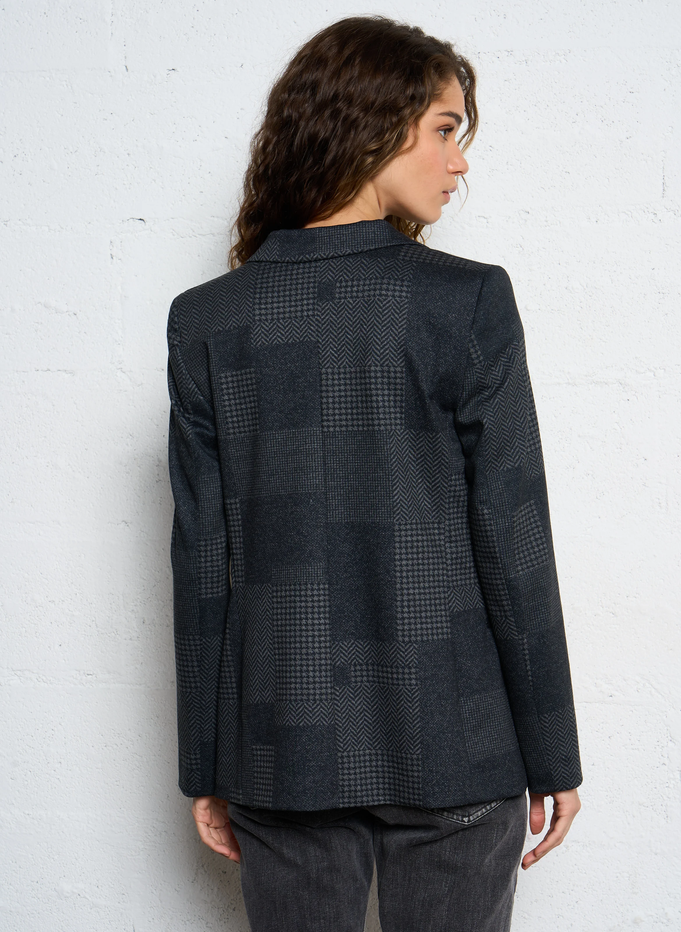 Veste tailleur droite imprimé | Gris