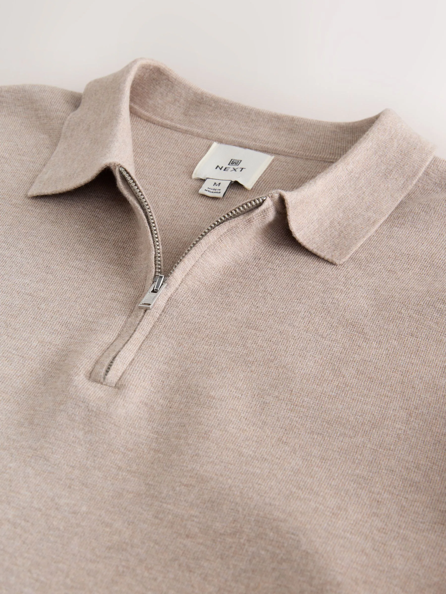 Moutkleurig - Half met rits - Regular Fit Premium Mid Weight Long Sleeve Knit Polo Shirt