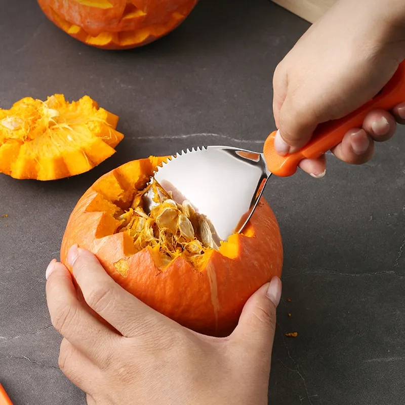 (7-tlg. Set) Halloween DIY Deko Kürbis Schnitz Werkzeug Pumpkin Aushöhlen inkl. Aufbewahrungs Tasche - Orange