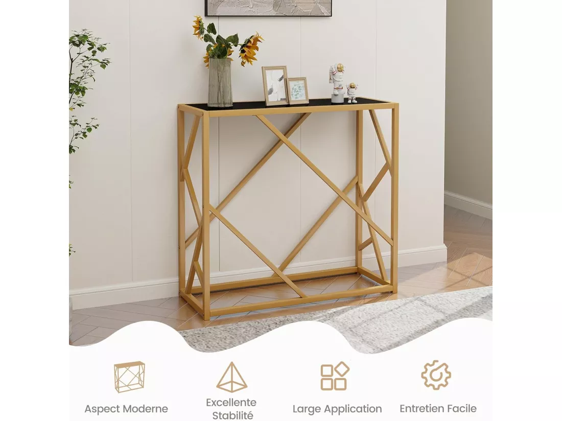 Console pour entrée avec plateau en verre trempé 80 cm, cadre en métal, 80 x 30 x 75 cm