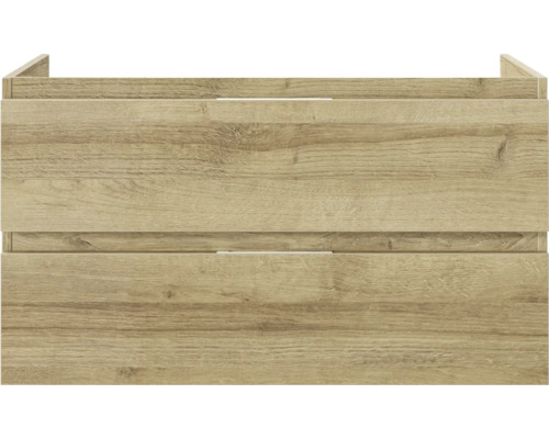 3-delige badkamermeubelset Pelipal serie 4035 BxHxD 90 x 200 x 45 cm, frontkleur eiken riviera, met keramische wastafel in wit en keramische wastafelkast, wastafelmeubel, spiegelkast met LED-verlichting 40350900121470