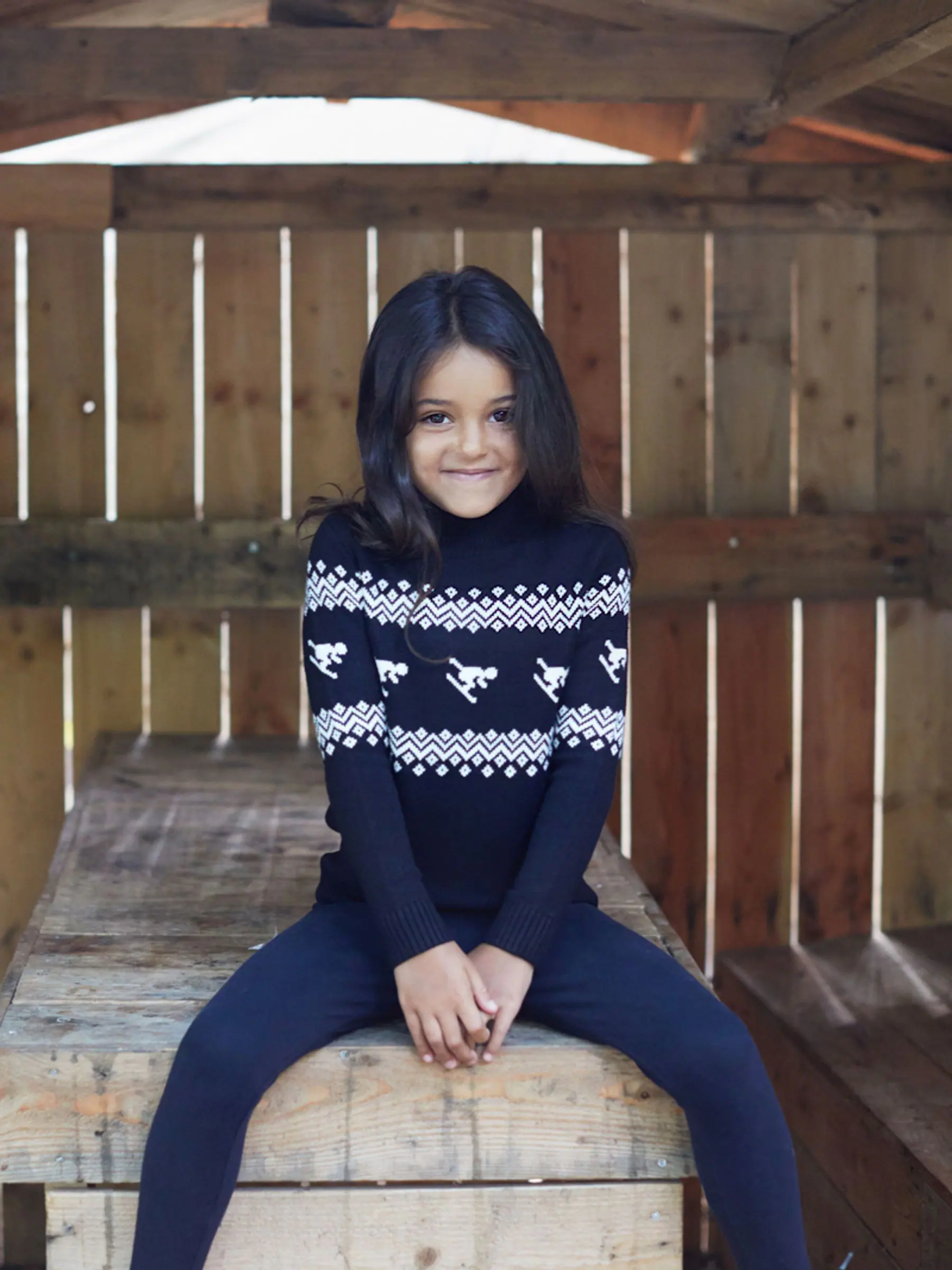Zwart - The Little Tailor Kids Slim Fit Ski Design Gebreide kersttrui