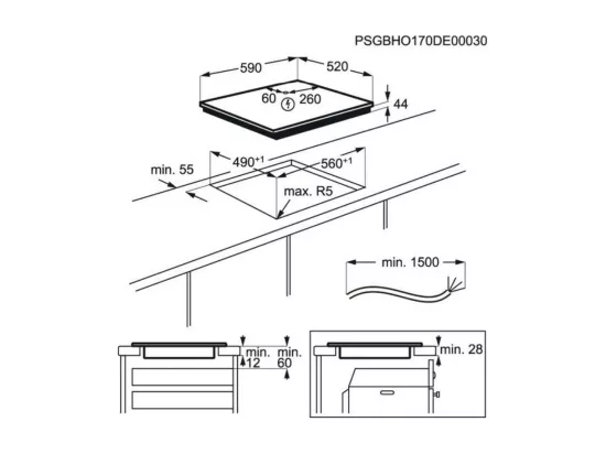 Plaque induction ELECTROLUX 11700W 59cm, EIV 654