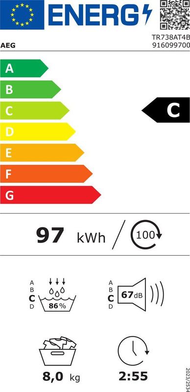 AEG - TR738AT4B - Warmtepompdroger - Energieklasse A+++ - 8 KG