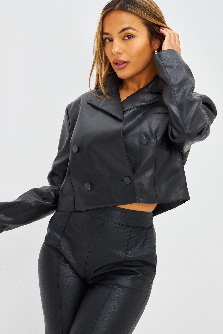 Perfecto court en simili cuir noir
