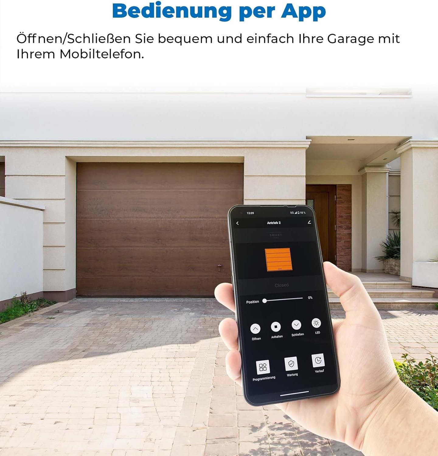 Schartec Prime 1500 WiFi Garagentorantrieb mit WLAN inkl. Schiene smart Garagentoröffner Smarter Toröffner Set Garagentor Antrieb für Schwingtor & Sektionaltor