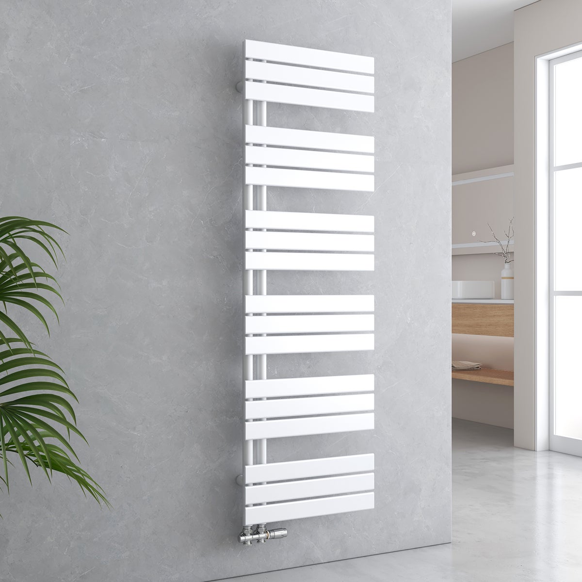 EMKE Flat Badkamerradiator 1599x500 mm Wit, Handdoekwarmer voor Badkamers, Handdoekdroger, Paneelhanddoekhouder, Zijwateraansluiting, 794W
