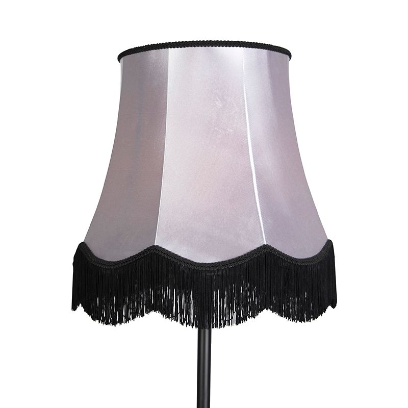 Klassieke vloerlamp zwart met Granny B kap grijs - Simplo