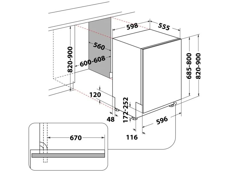 Whirlpool WIC 3C34 PFE S - Opvaskemaskine - til indbygning - Niche - bredde: 60 cm - dybde: 56 cm - højde: 82 cm - sølv