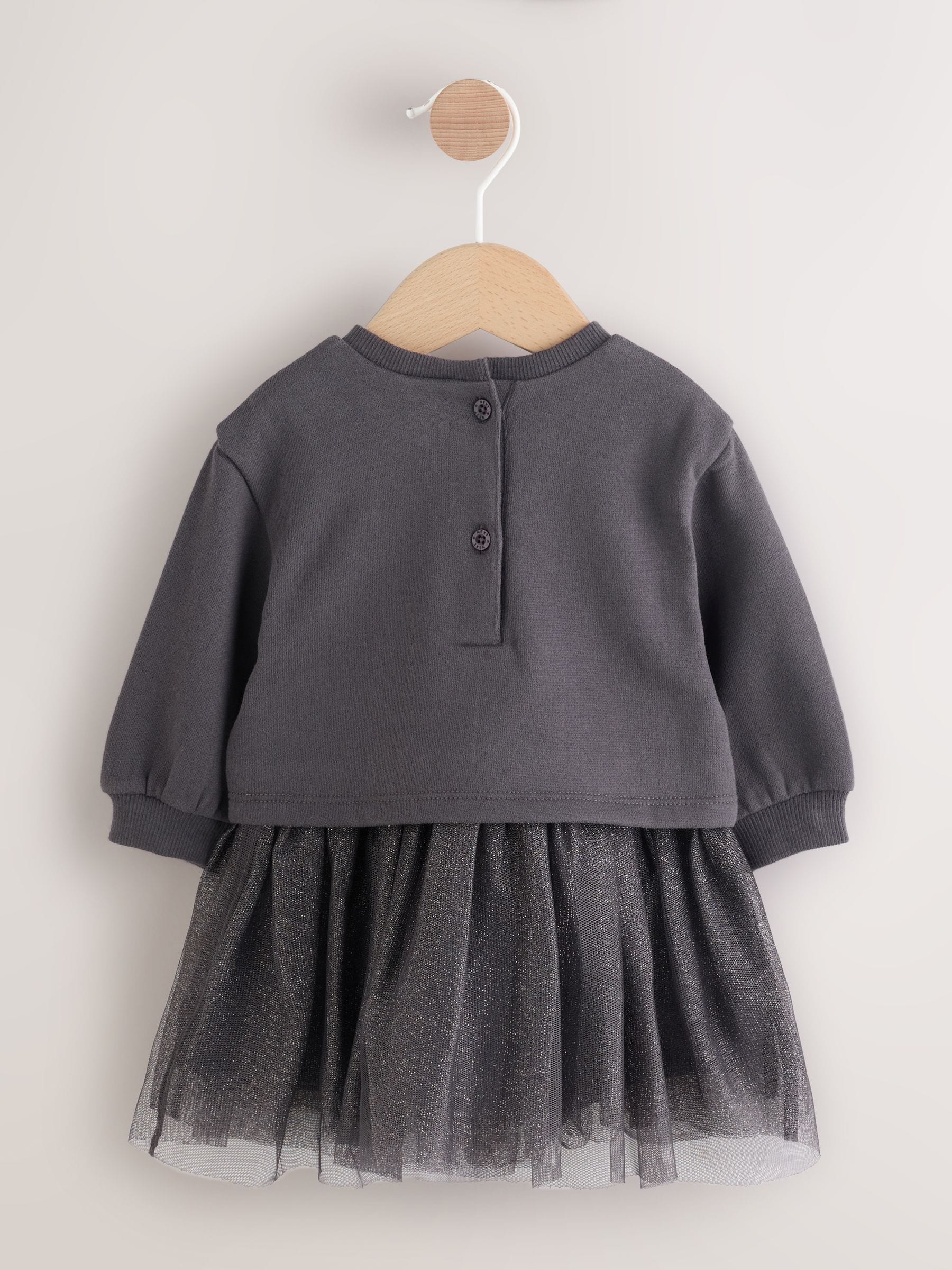 Glinsterend grijs - Baby Twofer mesh jurk (0mnd -2jr)