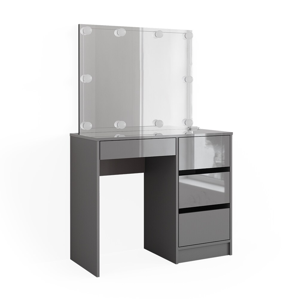 Vicco Schminktisch Sherry Grau Hochglanz, 90 x 75 cm, Spiegel, LED, Frisiertisch