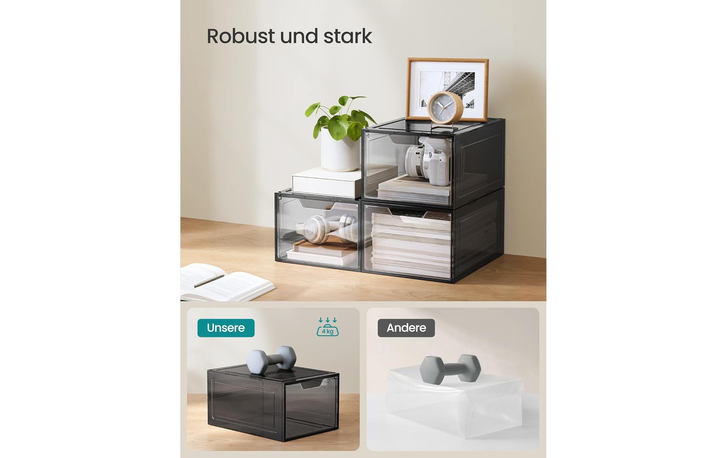Schuhorganizer 34 x 25 x 18.4 cm, Schwarz, 12er SetStapelbare Schuhboxen