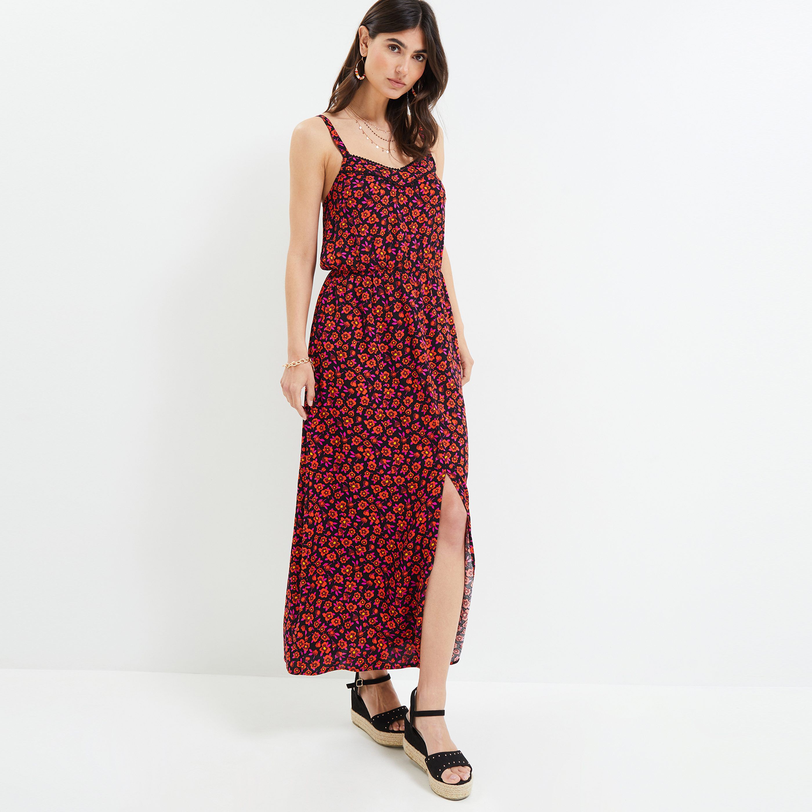 Robe longue imprimée femme - NOIR