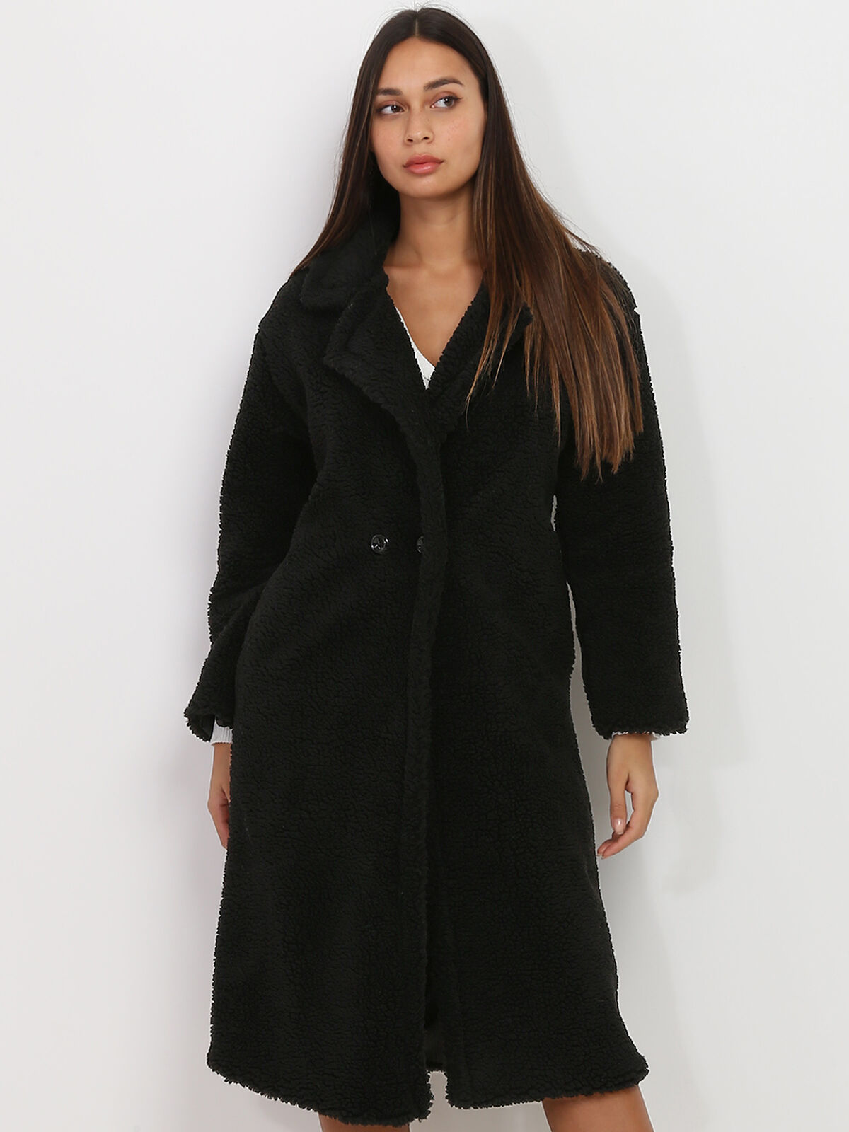 Manteau moutonné- Noir
