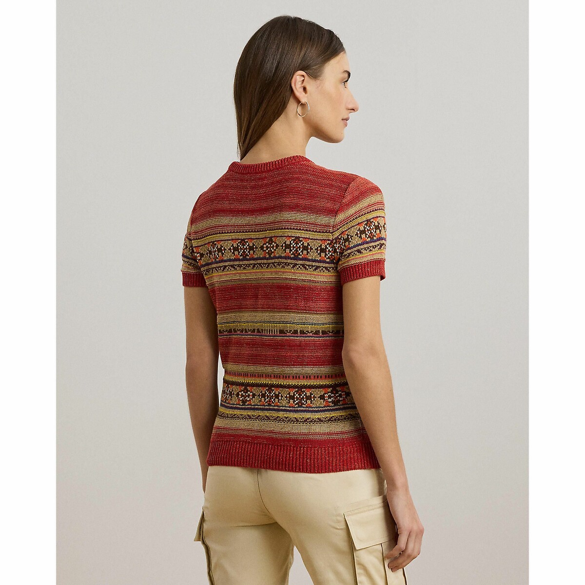 LAUREN RALPH LAUREN<br>Suéter listrado de gola redonda e mangas curtas, EYELAH