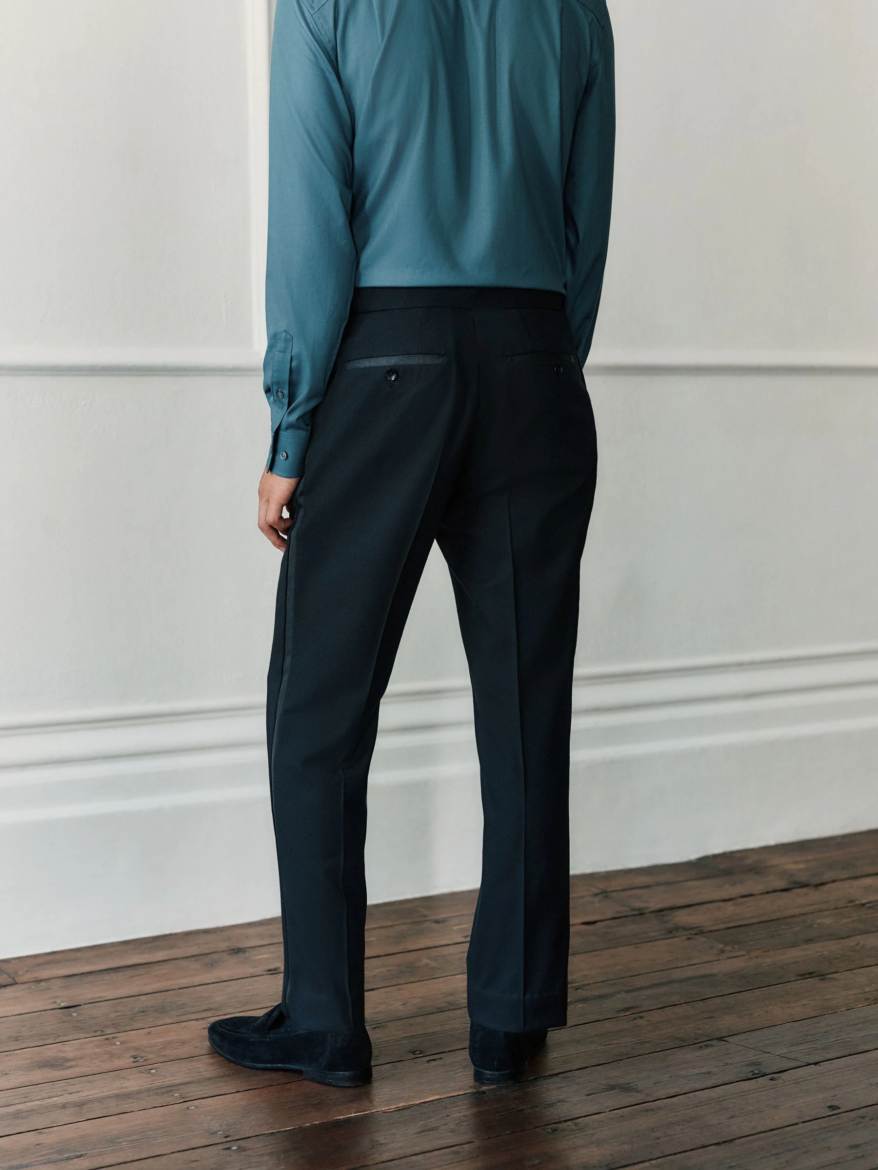 Zwart - Regular Fit Signature Marzotto Wool Tuxedo Trousers With Side Tape Detail