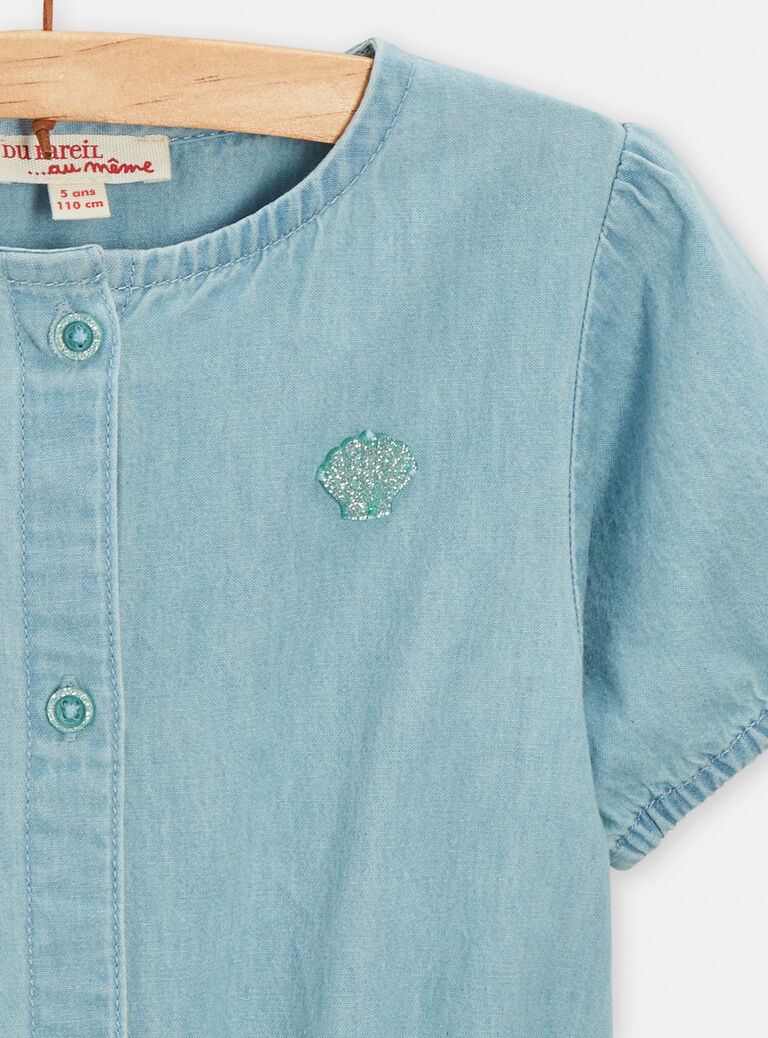 Combi-short effet denim bleu pour fille