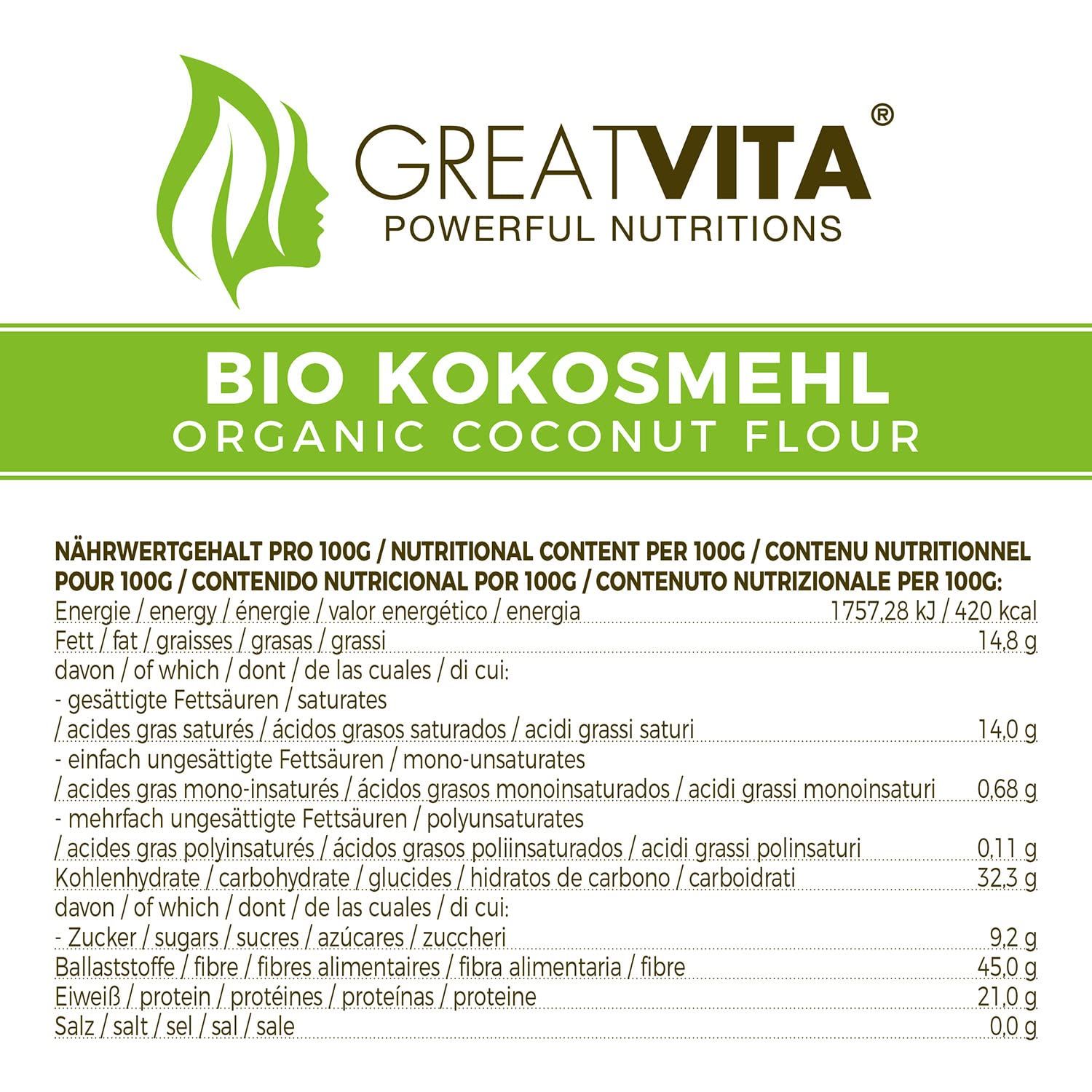 GreatVita Bio Kokosmehl fein gemahlen