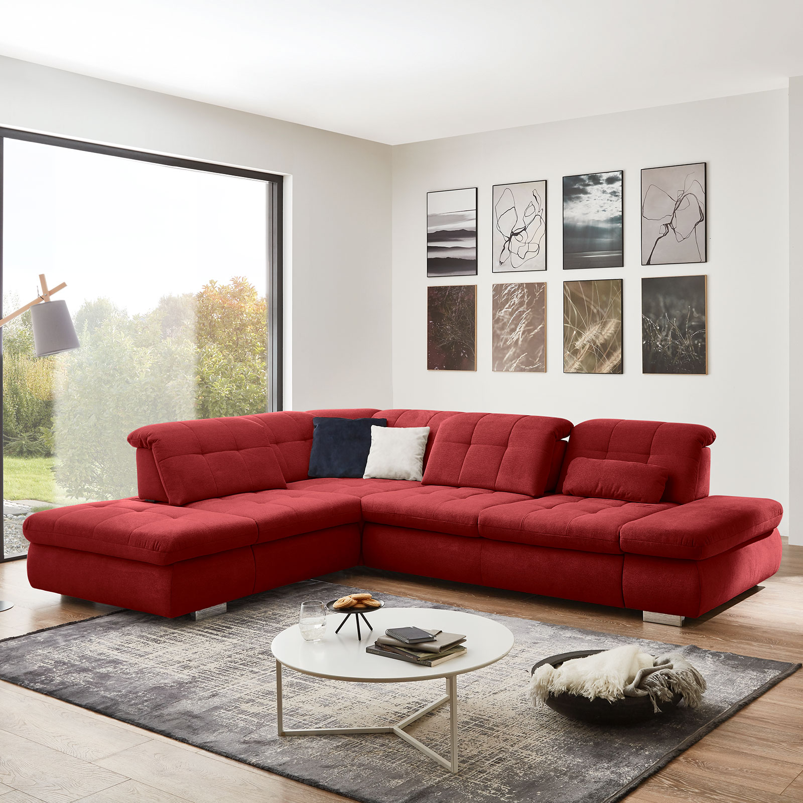 polsterpower Ecksofa - cherry - Basismodell - Anstellhocker links