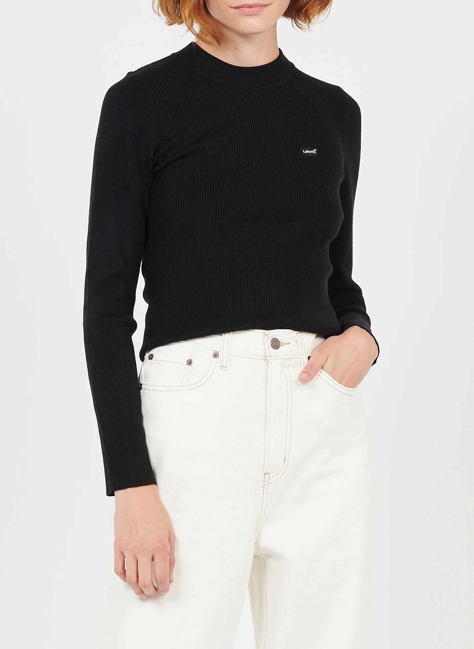 Pull col rond en maille côtelée | Noir
