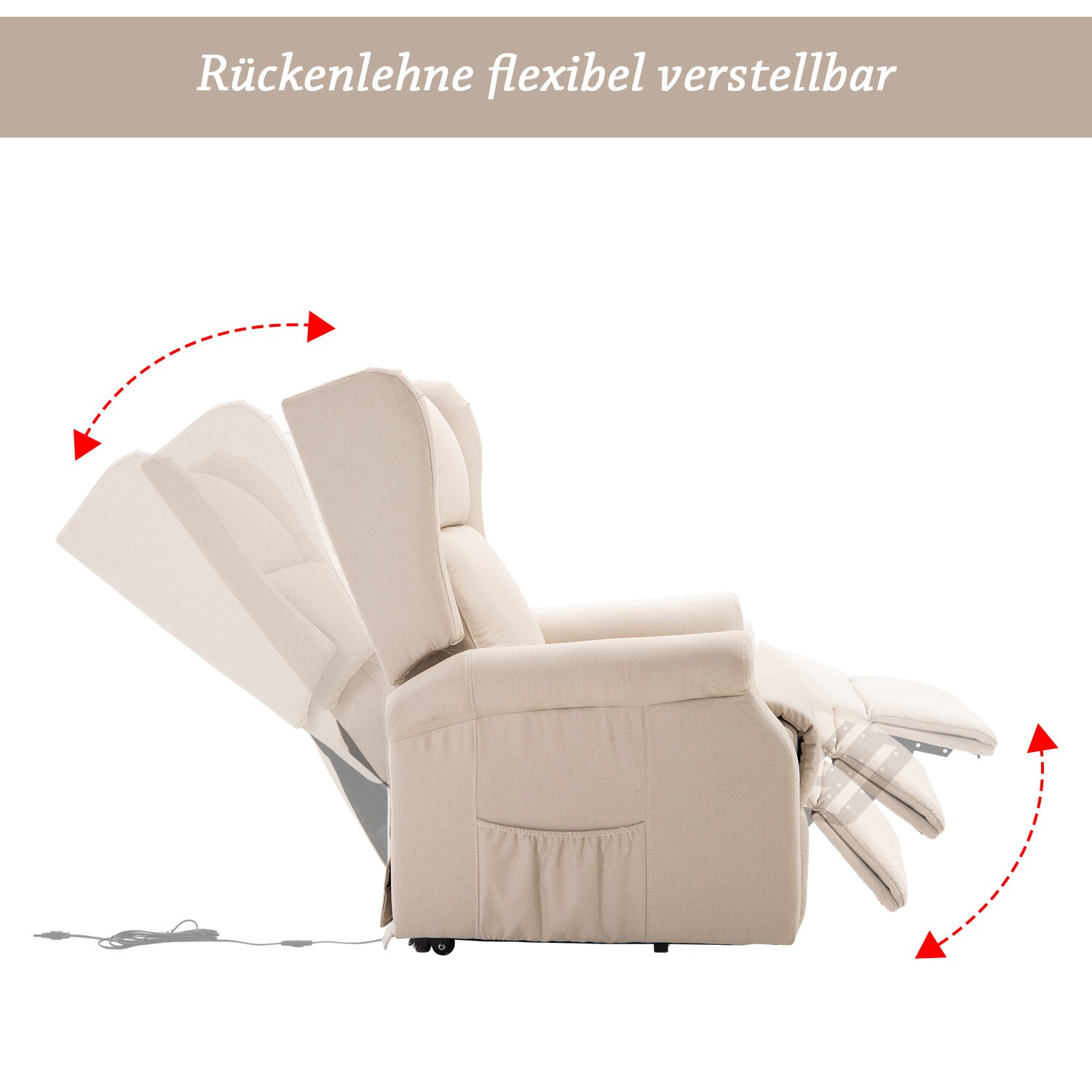 HOMCOM Fernsehsessel mit Aufstehhilfe 94 x 72,5 x 109 cm (LxBxH)