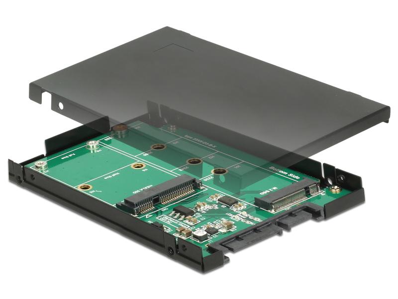 Delock Konverter 2.5″ M.2 / mSATA zu SATA Adapter Delock 2.5 Konverter SATA 22 Pin > 1 x M.2 Key B   1 x mSATA - 9.5 mm