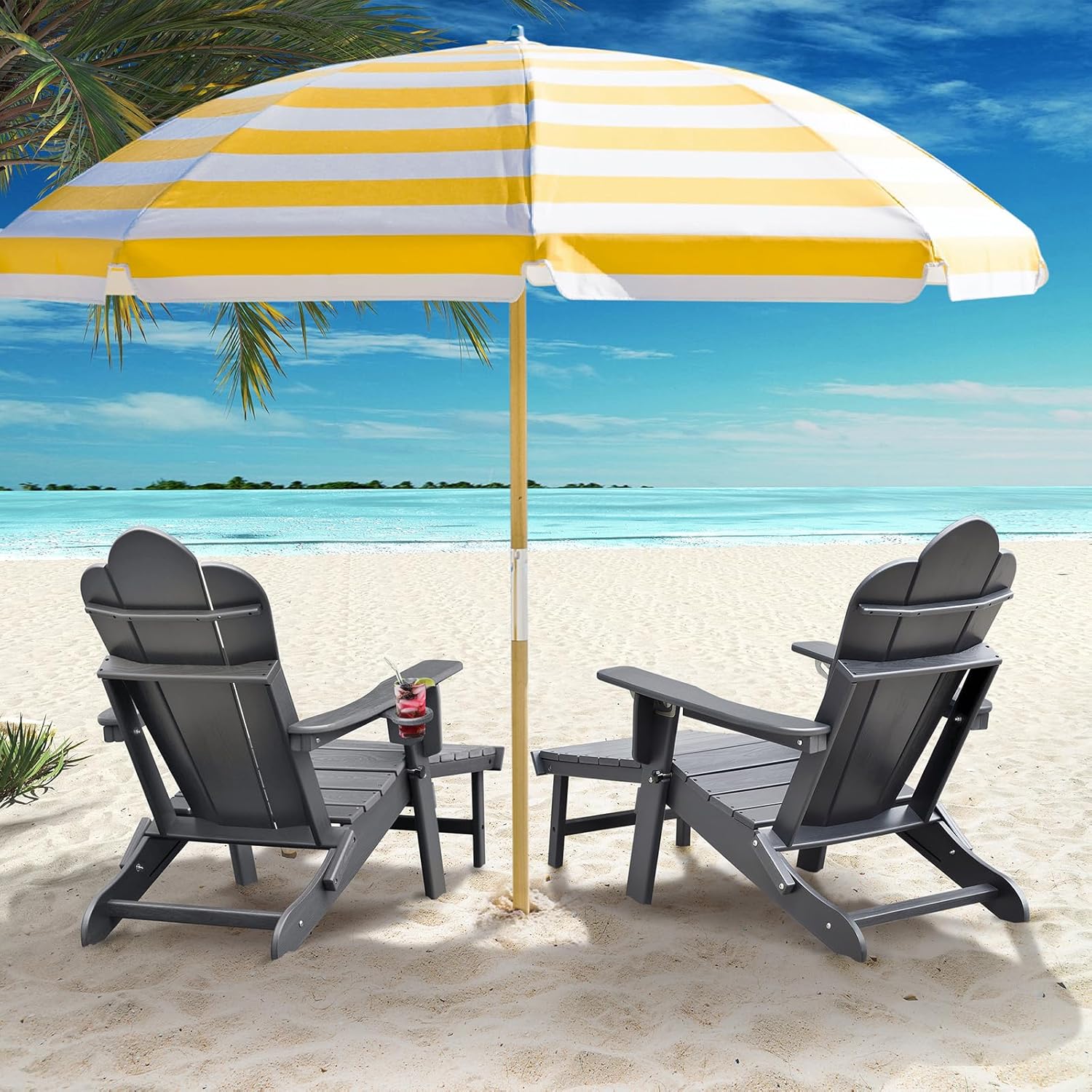 ART TO REAL ATR Klappbarer Verstellbarer Adirondack Stuhl mit ausziehbarem Ottoman,Gartenstuhl mit ausziehbarer Fußruhe,HDPE Liege Outdoor Adirondack Chair mit Tassenhalter, Patio Liegestuhl