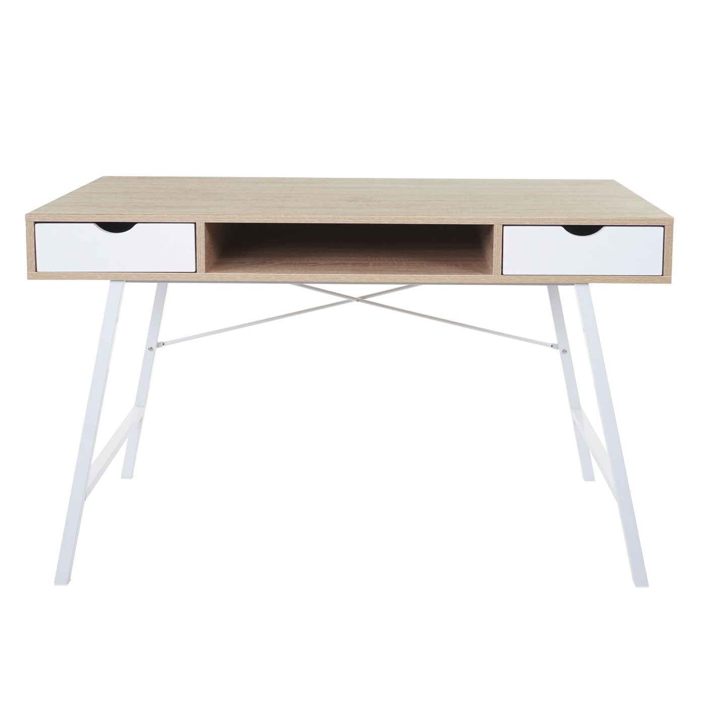 Schreibtisch MCW-E92, Bürotisch Computertisch, 3D-Struktur 120x60cm ~ naturbraun weiß