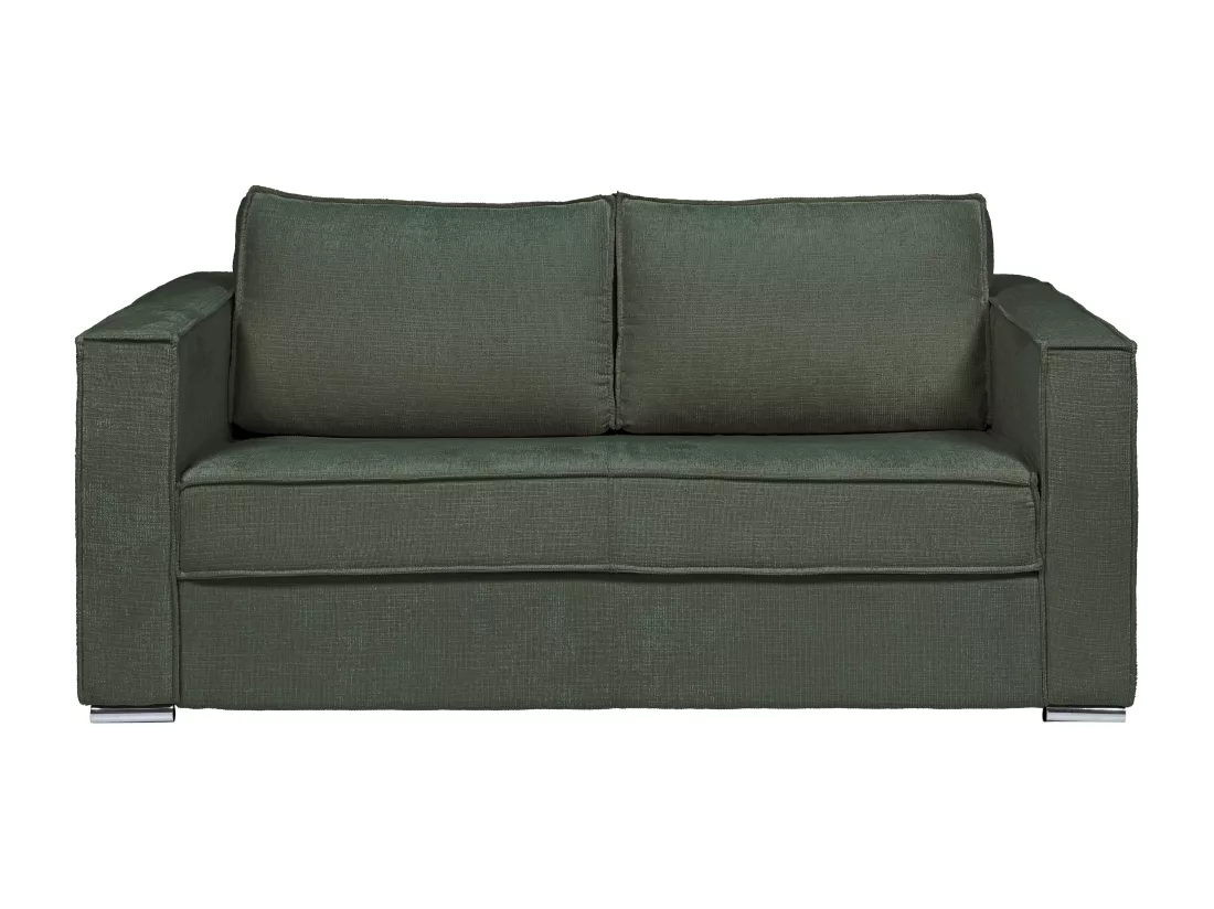 Canapé 3 places convertible express en tissu texturé vert - Couchage 140 cm - Matelas 18 cm LORETO