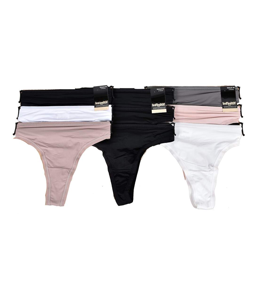 Culottes Femme INFINITIF Confort Qualité supérieure -Boxer, Shorty, String Strings unis Noirs Pack de 3 en Microfibre