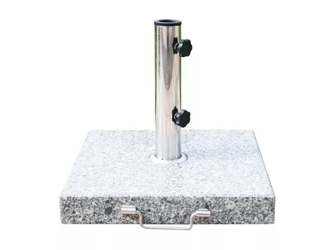 Pied/base de parasol granite gris poignée et roulettes compatible pied parasol Ø 35/38/48 mm